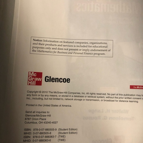 McGraw Hill Mathematics for Business and Personal Finance Student Edition - Picture 4 of 13